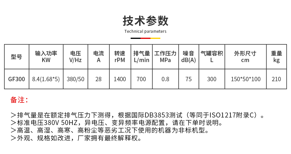 scr五頭靜音無(wú)油機(jī)技術(shù)參數(shù)